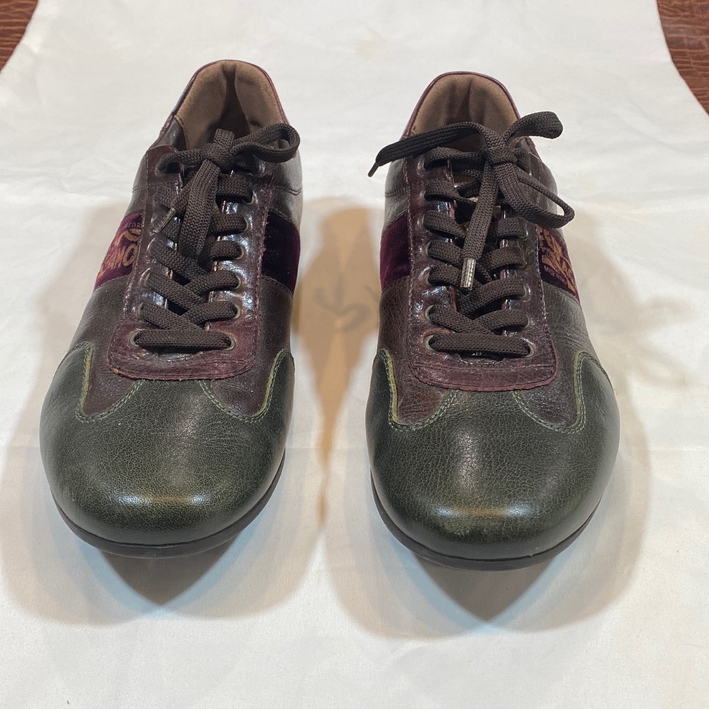SALVATORE FERRAGAMO Men's Green/Burgundy Leather Shoes Size 8.5 D
